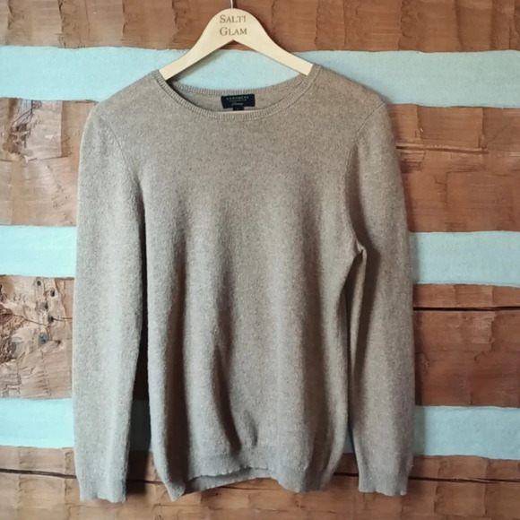 Cashmere soft crew neck pullover heathered camel ribbed cuffs & hem euc Large - Picture 5 of 9